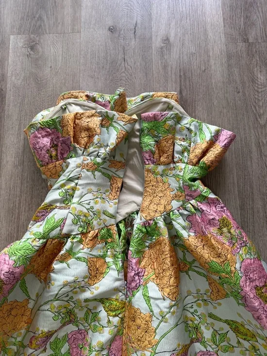 elliatt laurel green floral jacquard strapless ruffle maxi gown dress medium NEW - Picture 13 of 17